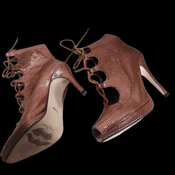 Stiletto Ankle Boots, Size 9 Boots, Vintage Boots, Peep Toe Lace-Up Ankle Boot - Picture 4 of 9